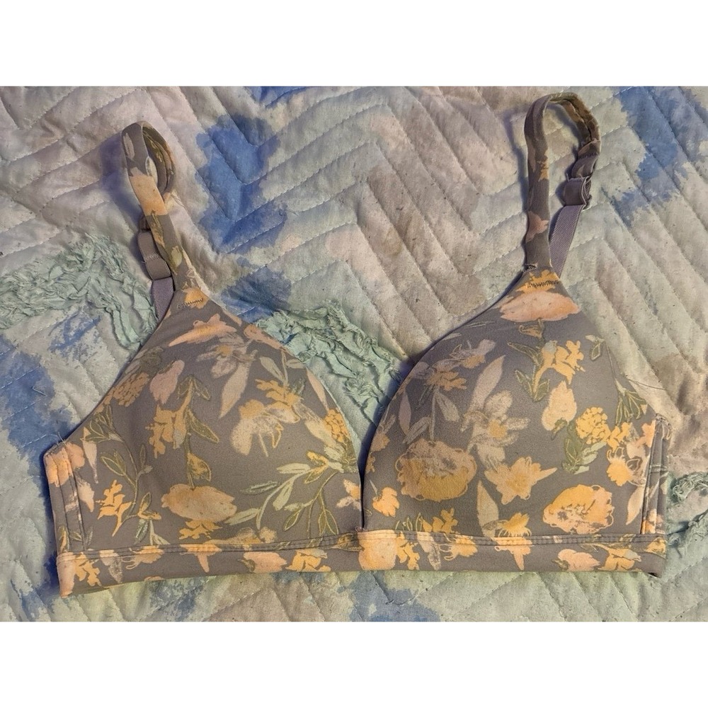 Anne Klein Grey Floral Full Coverage Wirefree Bra, Size‎ 34B